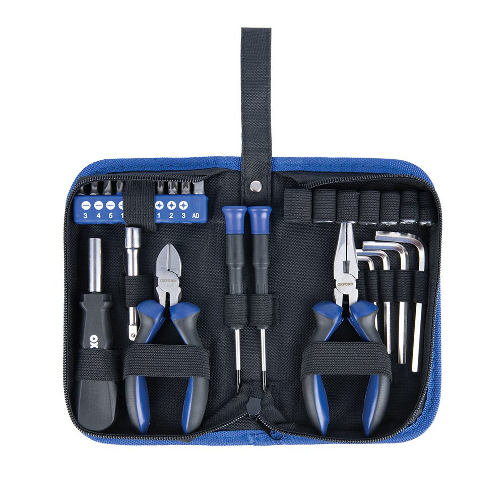 Kit Outils Moto 28 Pièces Dr.Bike - Sac Sous Selle - Poignées Gel - Tout Pour L’entretien Rapide