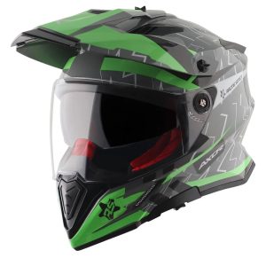Axor X-Cross Flash Helmet – Grey/Green Axor X-Cross Flash Motorcycle Helmet Grey Green 1