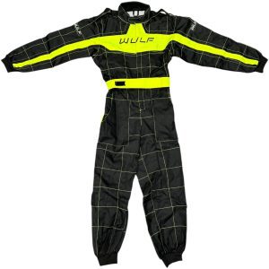 Wulfsport Cub Kids Race Suit Plain Black Yellow 1