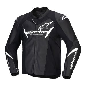Alpinestars Faster v3 Leather Jacket – Black/White Alpinestars Faster v3 Leather Motorcycle Jacket Black White 1