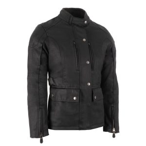 Oxford Sterling D2D Wax Women’s Jacket – Black Oxford Sterling D2D Ladies Motorcycle Jacket Black 1