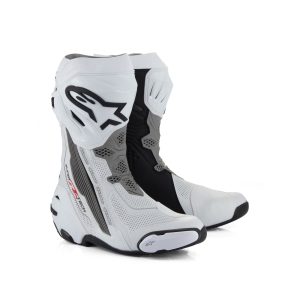 Alpinestars Supertech R Vented Boots – White/Grey/Black Alpinestars Supertech R Vented Motorcycle Boots - White Grey Black 1
