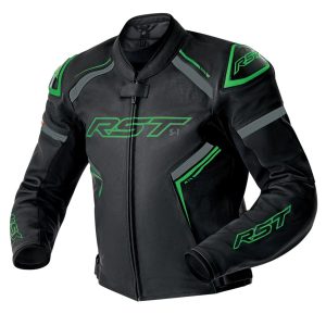 RST S1 D3O Leather Jacket – Black/Grey/Flo Green RST D3O S1 Mens Leather Jacket Black Grey Flo Green 1