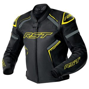 RST S1 D3O Leather Jacket – Black/Grey/Flo Yellow RST D3O S1 Mens Leather Jacket Black Grey Flo Yellow 1
