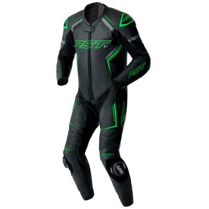 RST S1 D3O Leather Motorcycle Suit Black Grey Flo Green 1