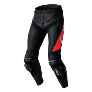 RST Tractech Evo D3O Leather Motorcycle Trousers - Black Flo Red 1