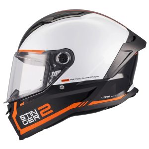 MT Stinger 2 Core Helmet – Black/White/Orange MT Stinger 2 Core Motorcycle Helmet - Black White Orange 1