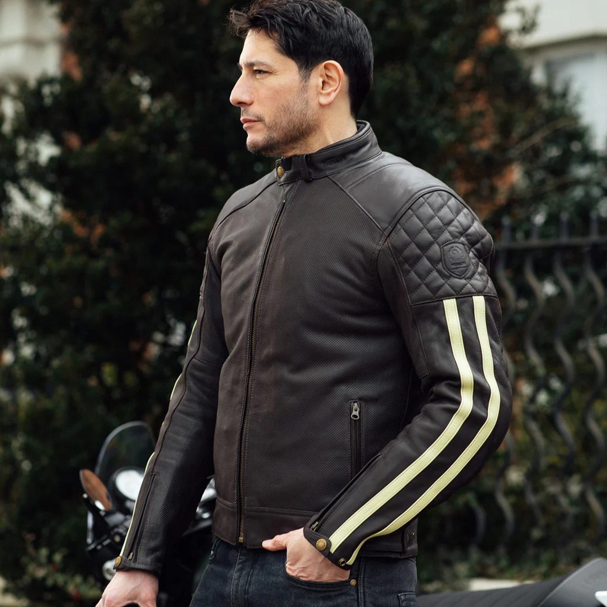 Merlin Icon D3O Leather Motorcycle Jacket - Brown/Cream